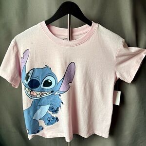 NWT Disney Stitch & Angel Pink Boxy Crop Tee